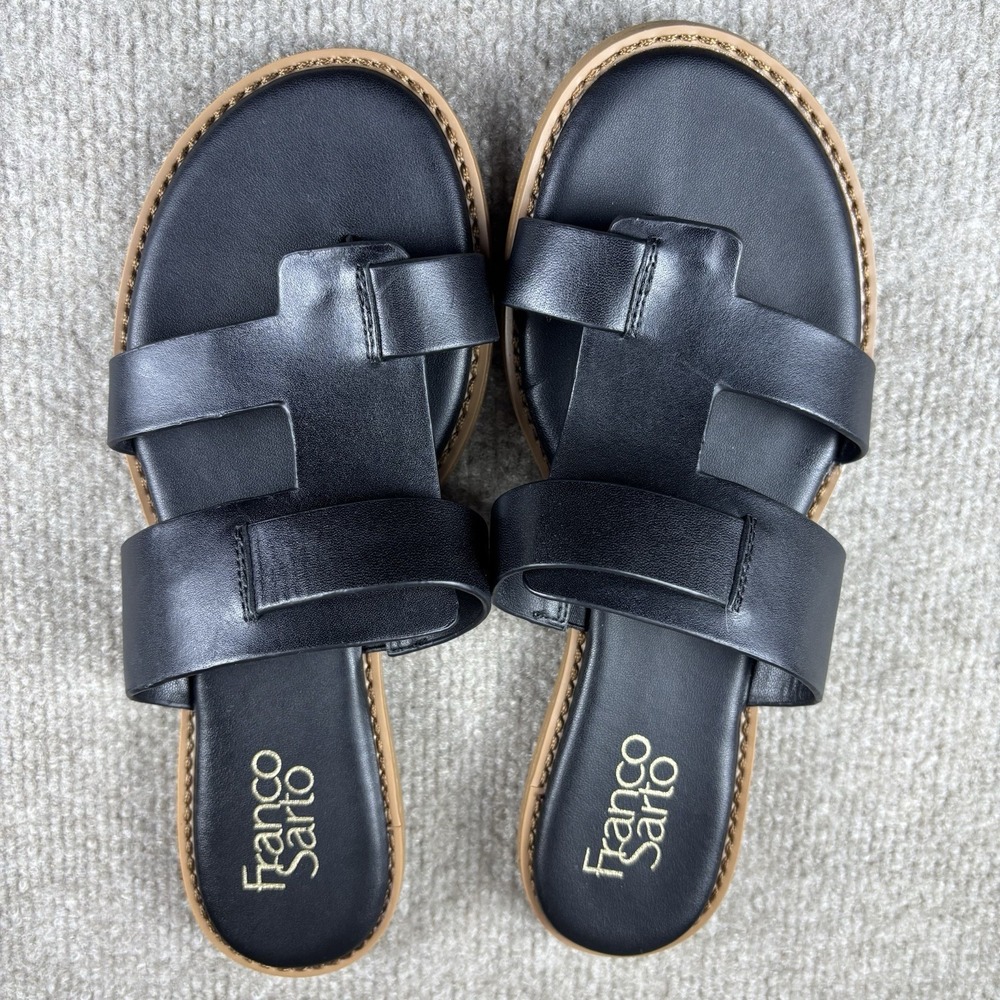 Franco Sarto L-Gretta Black Leather Slide Sandals Women's US 6.5 M